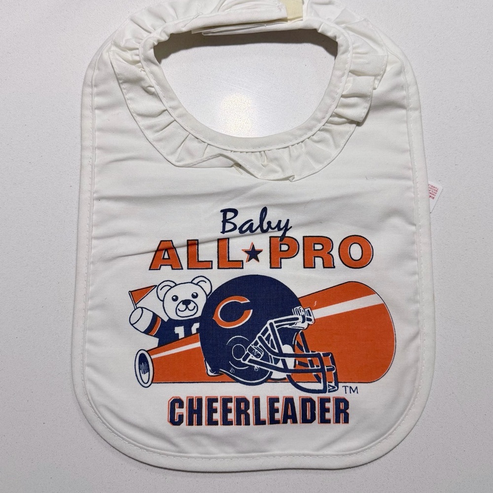 Vintage 80s Chicago Bears Baby Bib NWT Ruffled All Pro Cheerleader Rare NFL